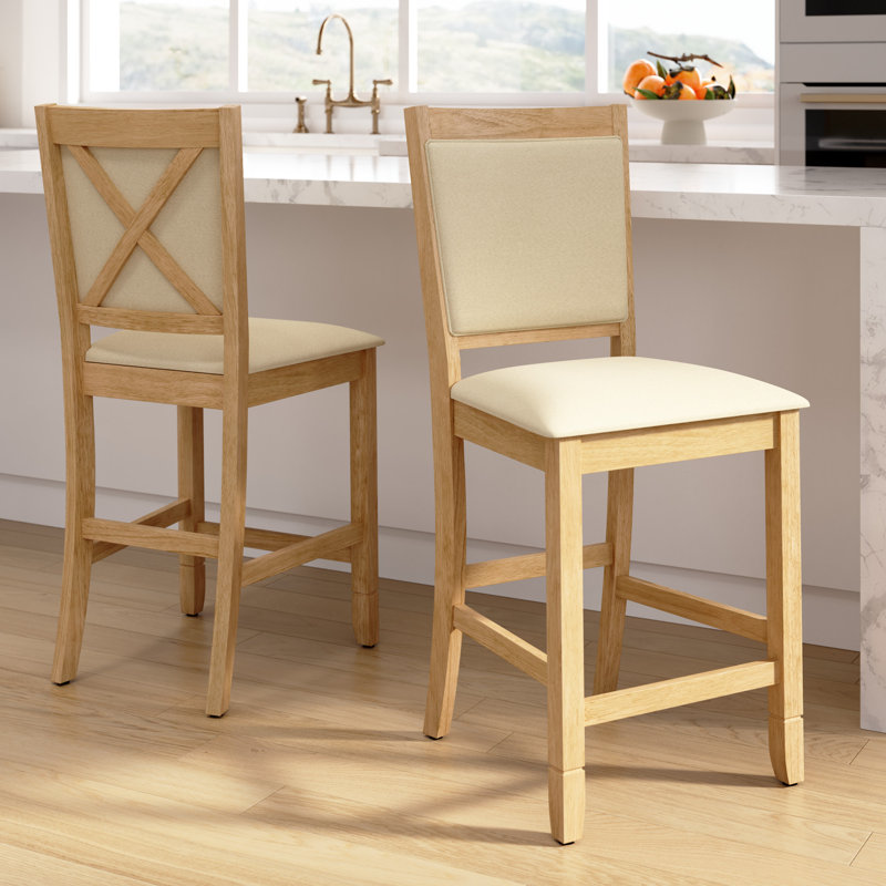 Upholstered Farmhouse Cross Back Dining Counter Stool - Set Of 2