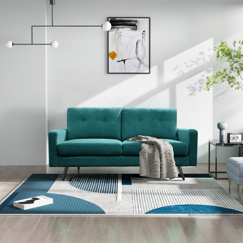Upholstered Sofa, Light Gray Polyester, 33" H x 58" W x 31" D, 2
