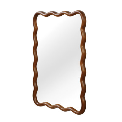 Black Walnut Color 24"X36" Wavy Rectangle Solid Wood Frame Decorative Mirror,For Bedroom, Bathroom, Living Room, Entryway