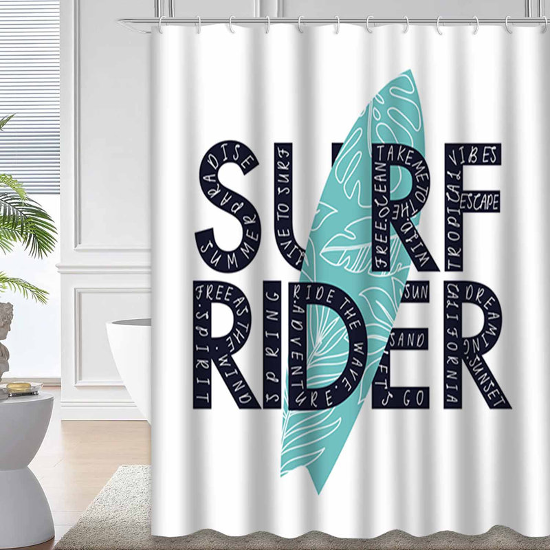 Rideau de douche avec 12 crochets Surf Rider Beach Summer Adventure, L 72 po x l 78 po