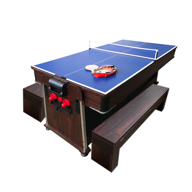 7 ft Multi Games Billiards  Air Hockey + Table Tennis + Table Top – Mattew with Benches, Blue