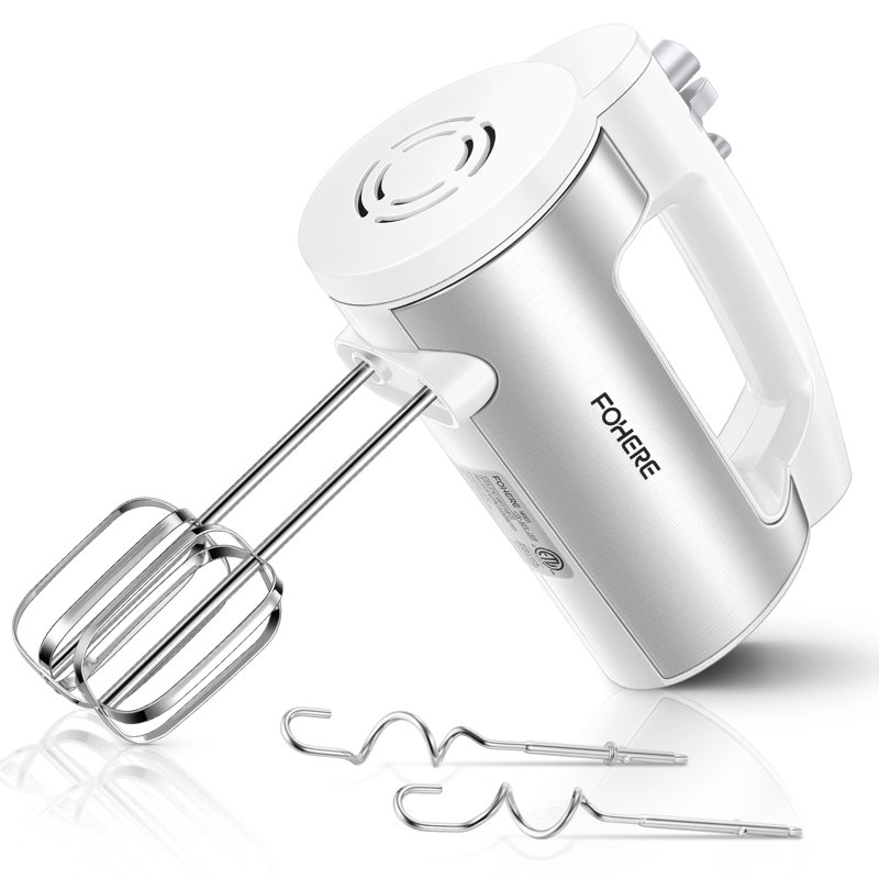 6 Speed Hand Mixer With Turbo Boost, 4 Stainless Steel Attachments, Silver