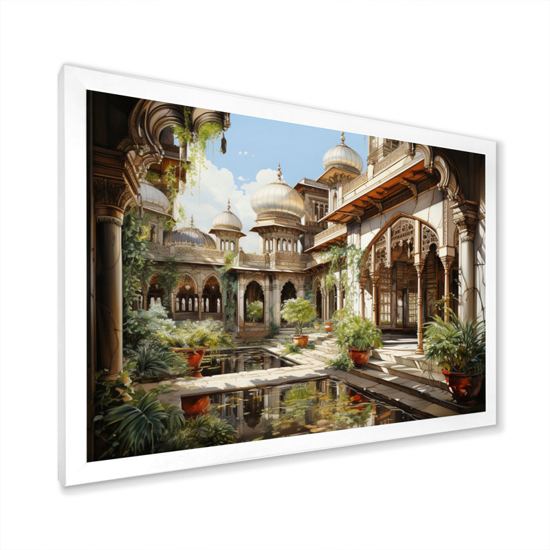 " Indian Art Palace Splendor ", White Single Picture Framed, 12" H x 20" W x 1" D