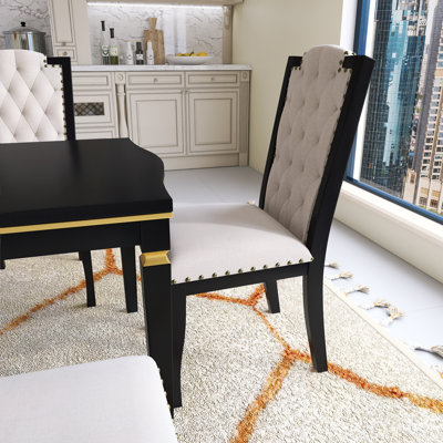 Black 6 Piece Kitchen Dining Table Set For Dining Room And Kitchen, 60 Inch Rectangular Table And 4 High-Back Tufted Chairs And 1 Bench