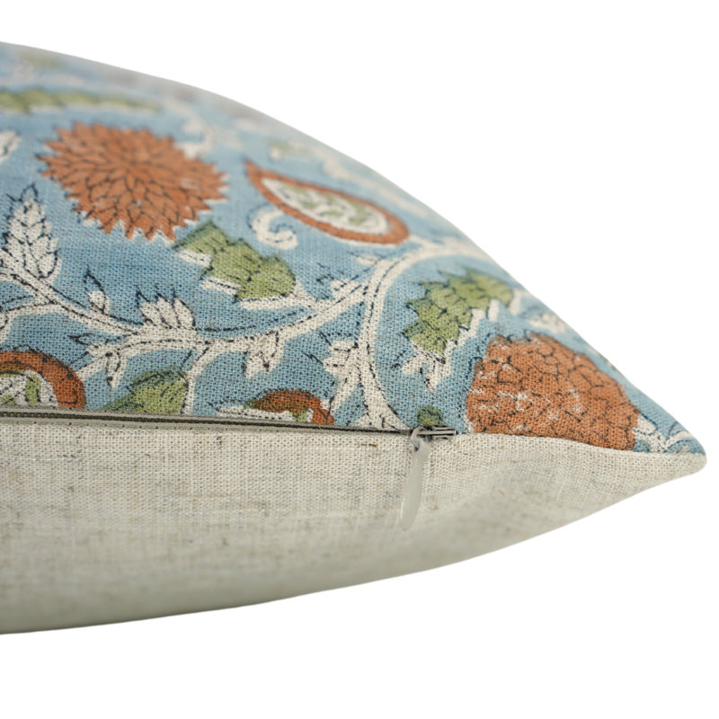 Coussins décoratifs faits à la main 16 x 16 pouces Boho, H 16 po x l 16 po, Carrée, Motif floral bleu / orange