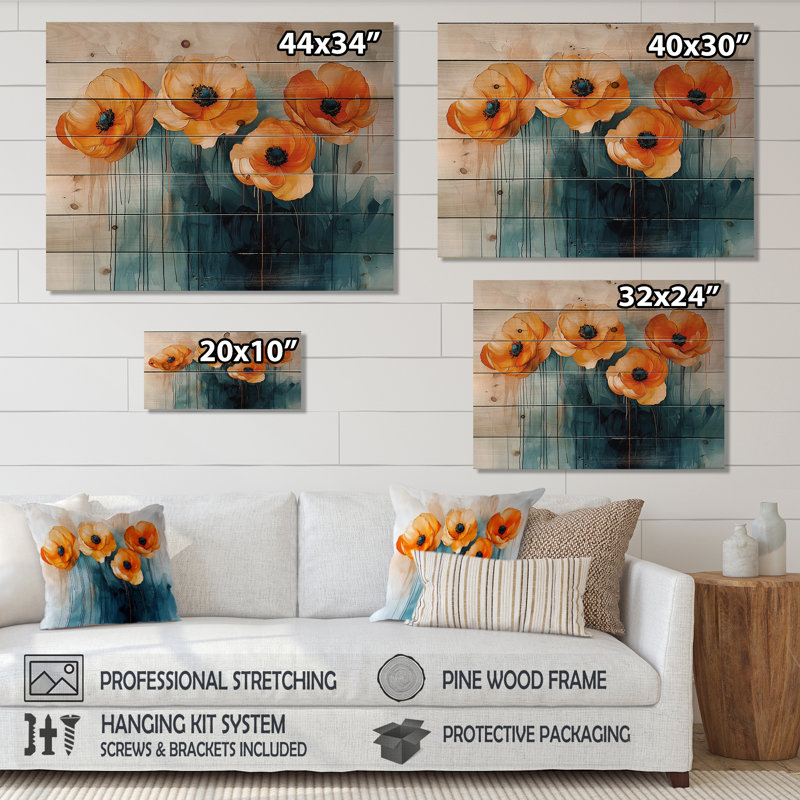 Aqua Bloom Of Ranunculus Flowers River III - Ranunculus Wood Wall Art - On Natural Pine Wood, 10" H x 20" W x 0.78" D