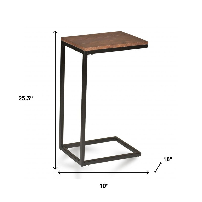 Table de bout rectangulaire en bois massif 25 po noir et chêne, Brown, Black
