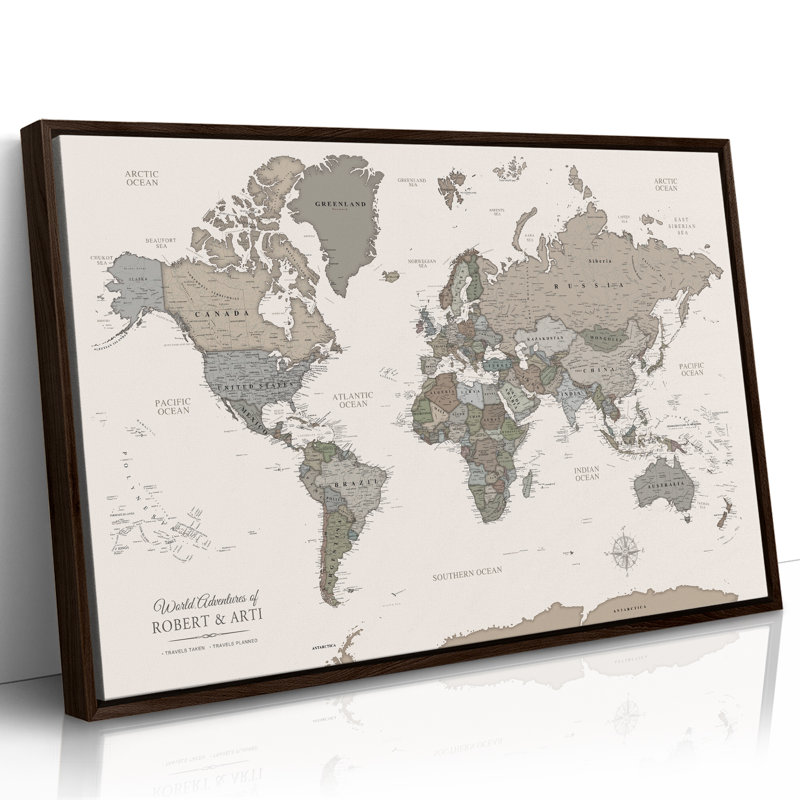 Carte du monde personnalisée en forme de punaise avec tons de terre, H 41,5 po x l 61,5 po, Oui, Espresso