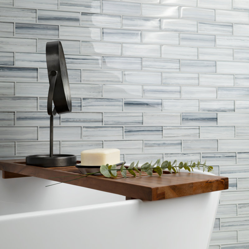 Subway 12 in. x 12 in. Glossy Glass Mosaic Wall Tile, Leclair