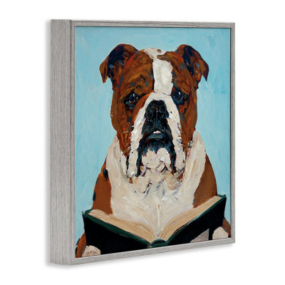 Bulldog Reading Book Framed Giclee, design by Studio Bautista