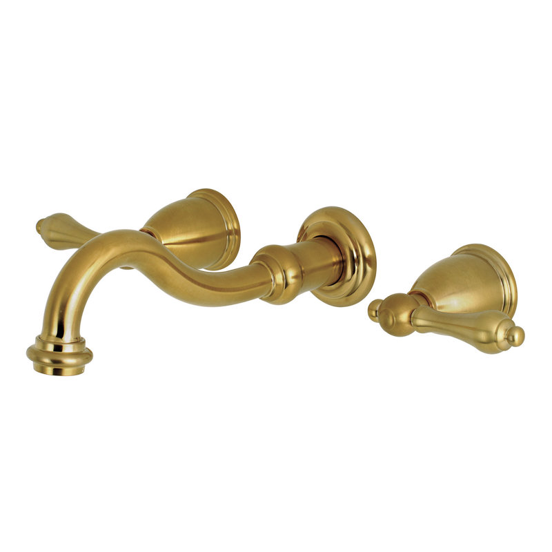 Kingston Brass Vintage Two-Handle 3-Hole Wall Mount Bathroom Faucet, Satin Brass