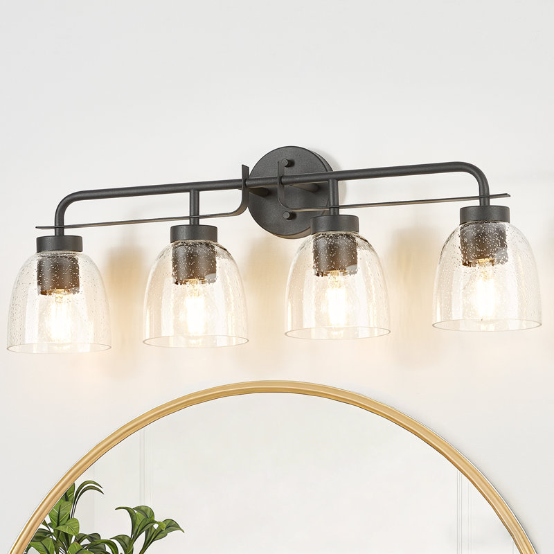 Applique murale industrielle 28 po à 4 lumières pour salle de bain 28 po avec verre bullé 28 po, Noir mat