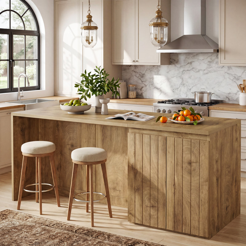 Grand îlot de cuisine 71 po avec armoire de rangement à double porte 71 po