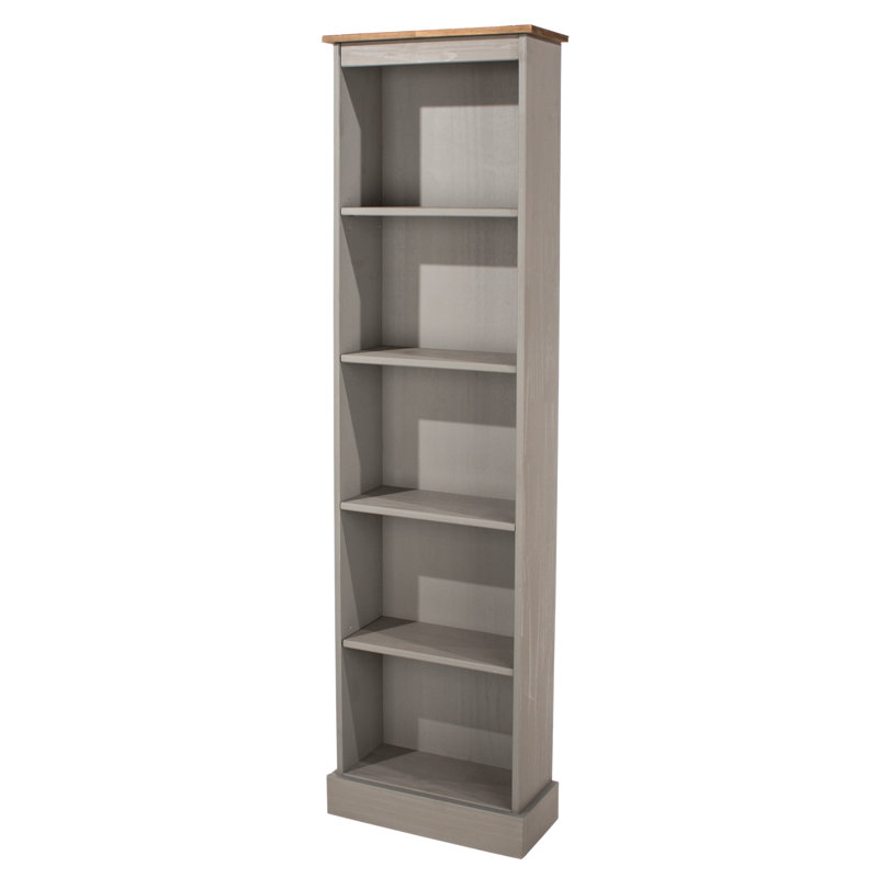 Whiffletree Tall Narrow 5 Shelf Bookcase, Grey and Antique Wax Finish, Corona Design