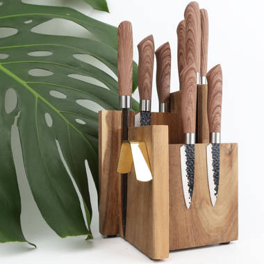 Wooden Kitchen Knife Block - Luxury Hand-Crafted Acacia Wood 8 Slot St –