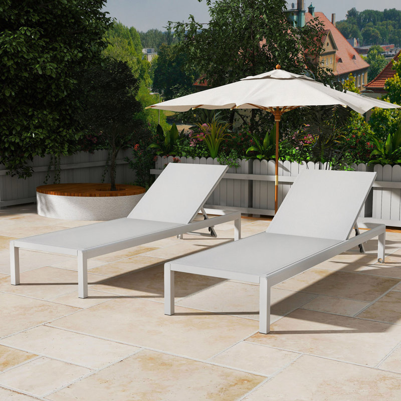 Ensemble de 2 chaises longues d'extérieur, chaise d'extérieur réglable en aluminium pour la cour de la piscine et du patio, résistante aux UV et aux intempéries, capacité de poids de 400 lb