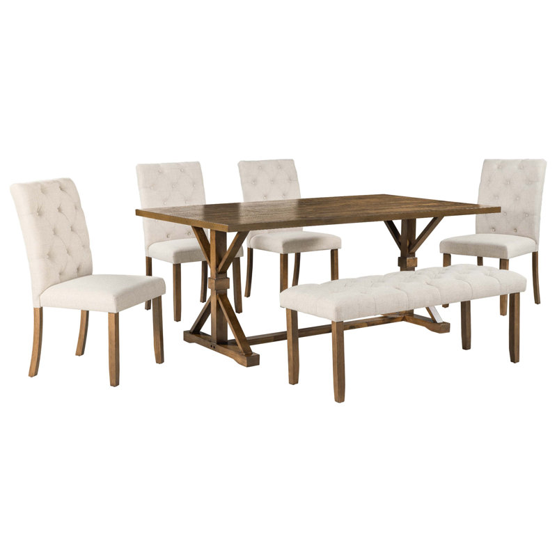 Ensemble de 6 tables de salle à manger de style campagnard avec table rectangulaire en bois 72 po