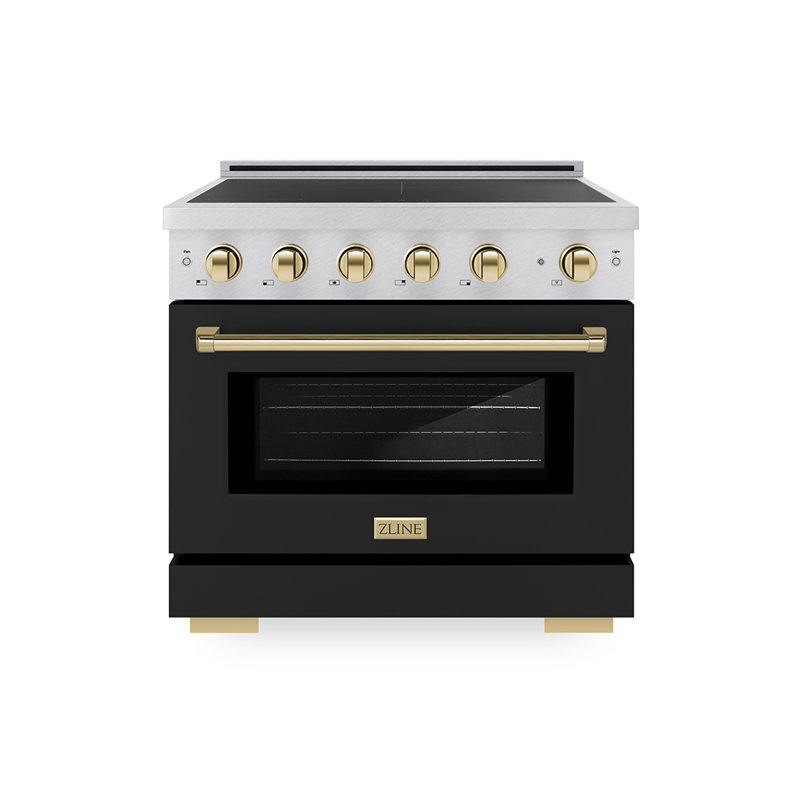 ZLINE Autograph 36 in. Satin Stainless Paramount Induction Range with Black Door & Gold Accents, Polished Gold