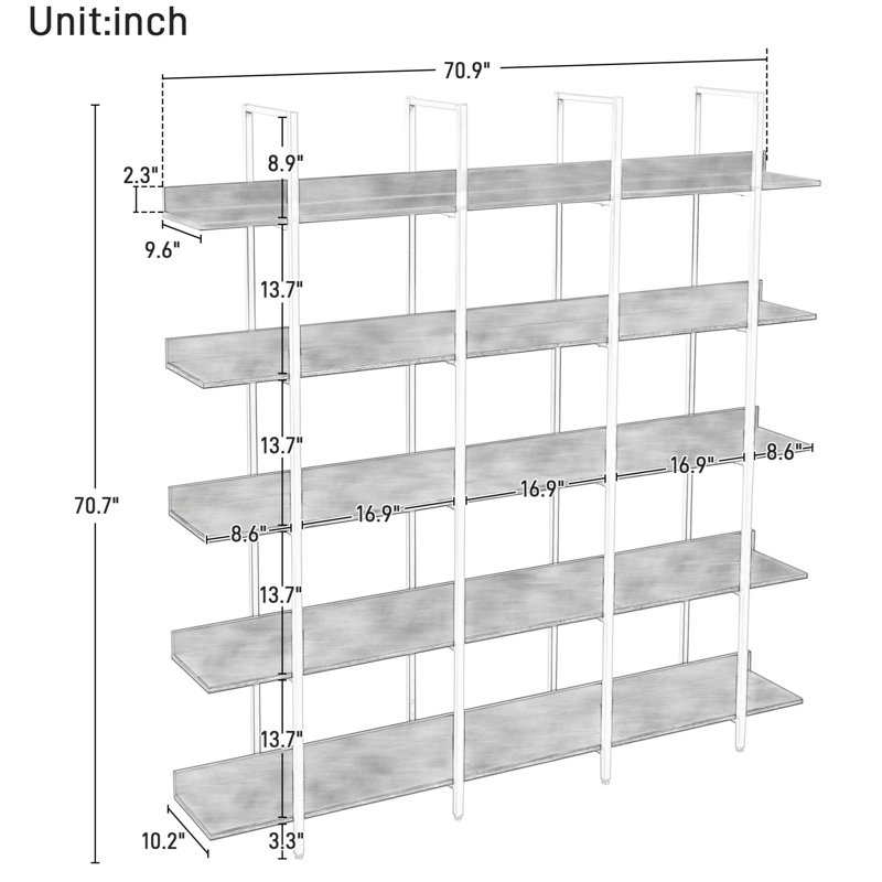 5 Tier Bookcase Home Office Open Bookshelf, Vintage Industrial Style Shelf With Metal Frame, Mdf Board, Black