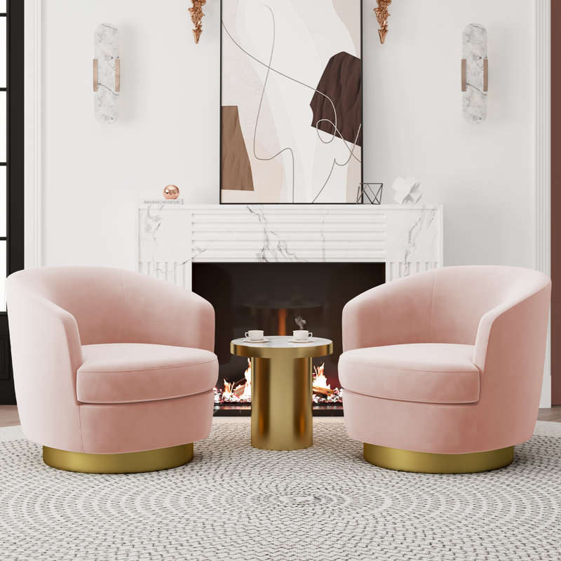 Jalivia 29'' W Velvet Upholstered Swivel Barrel Chair, Pink Velvet