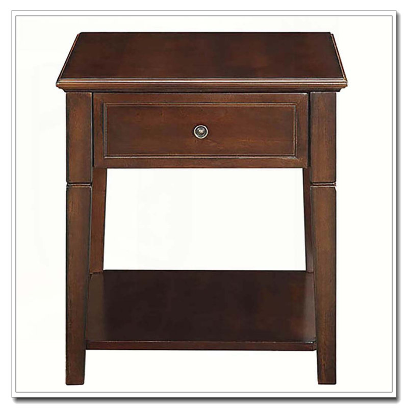 Walnut End Table with Bottom Shelf
