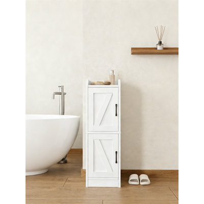 Narrow Storage Cabinet With 2 Doors And Shelves For Toilet Paper, Slim For Small Spaces, White