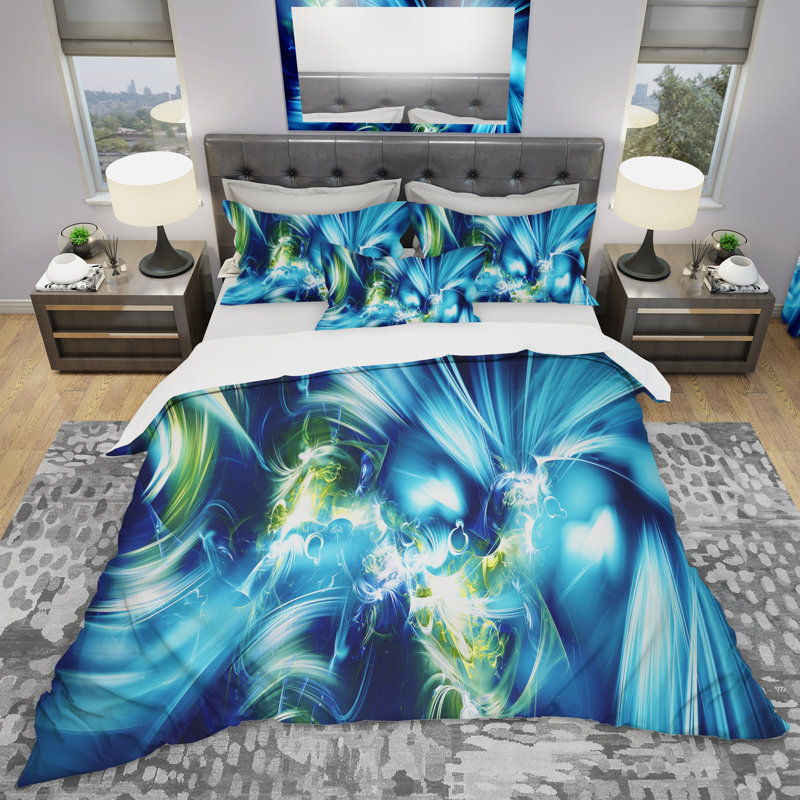 Green and Blue Shine - Ensemble de housse de couette abstrait - Polyester en microfibre