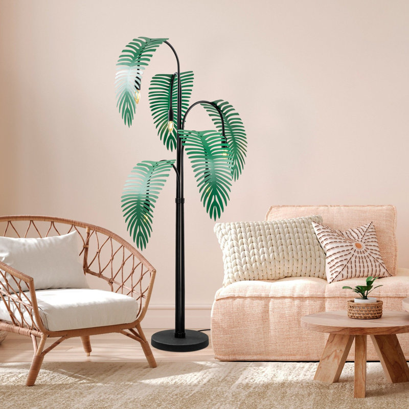 Lampe sur pied moderne avec corps en métal, noir et vert, 28,0 x 28,0 x 61,8 pouces | Plaque de base de 11,8 po de diamètre | 250 cm de longueur de câble, interrupteur marche / arrêt | 5 x douille E14 de 40 W maximum (ampoule non incluse) | Éclairage élégant et fonctionnel pour la décoration intérieure