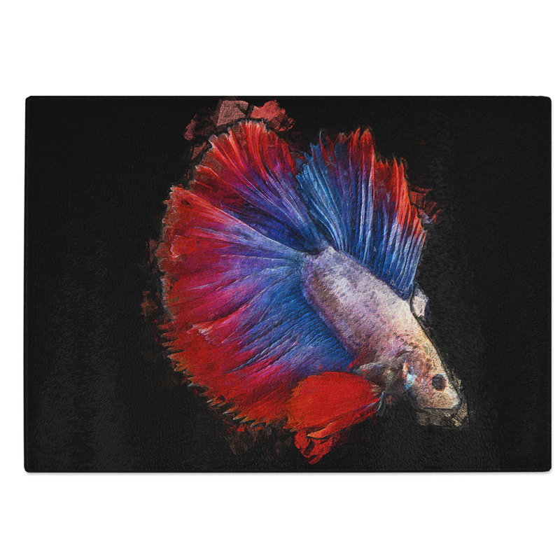 Tempered Glass Siamese Fighting Fish Chopping Board, 39 cm W x 28.5 cm L
