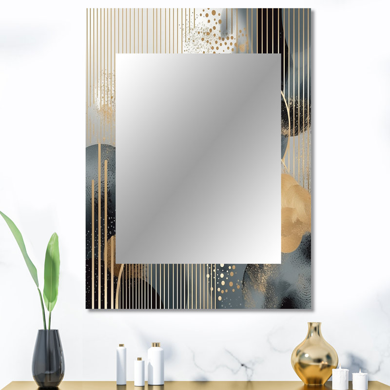 Or et gris, formes modernes, minimalisme en forme de I, miroir mural moderne grand, art imprimé en métal, 40 po x 30 po