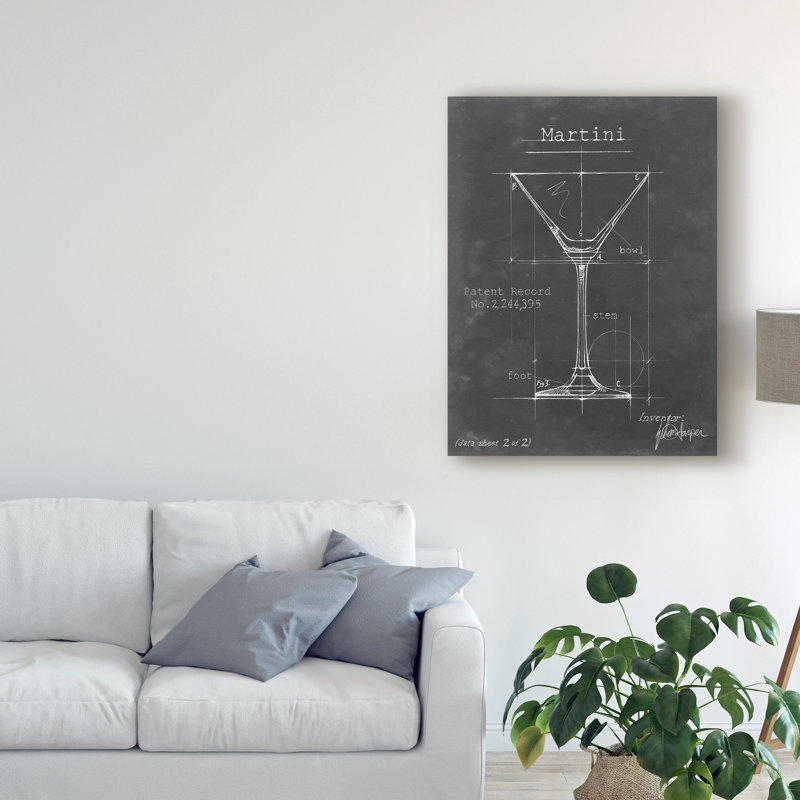 « articles bar blueprint v », reproduction de peinture à l’aquarelle sur toile tendue, H 47 po x l 35 po x P 2 po