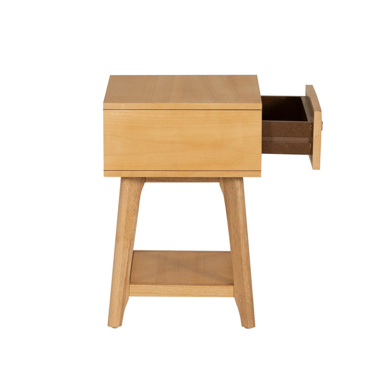 Cane Nightstand With Drawer and Shelf, Tan