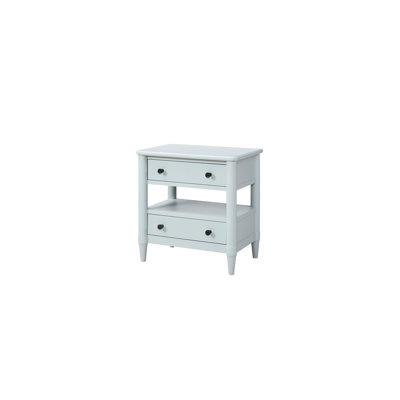 Blue Open Nightstand With Two Storage - Solid Wood And Ocean Finish 2 Felt Lined & Inside