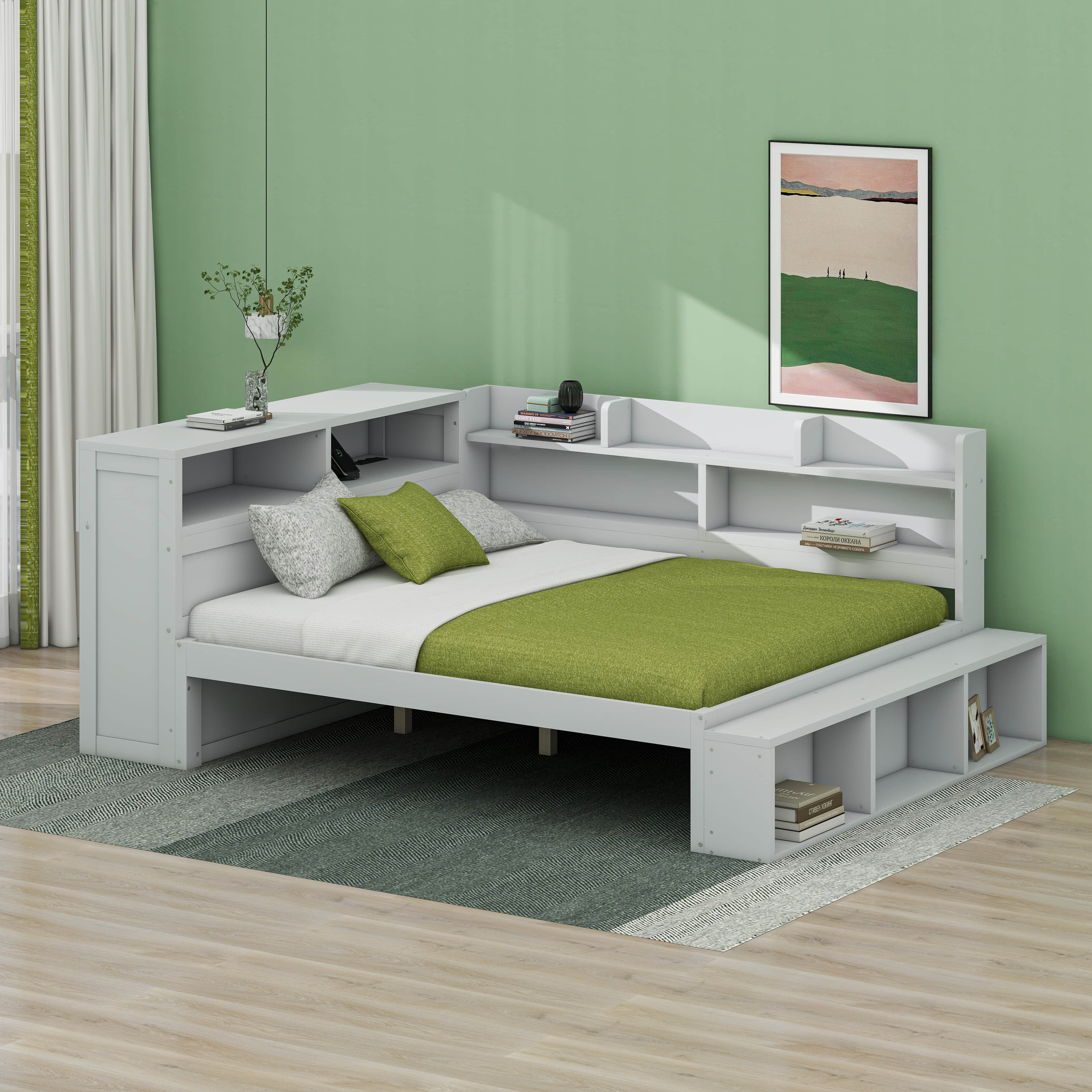 Daybed Boot Rack Ebern Designs Full Size Daybed With 7 Storage Cabinets And Shoe Rack ...