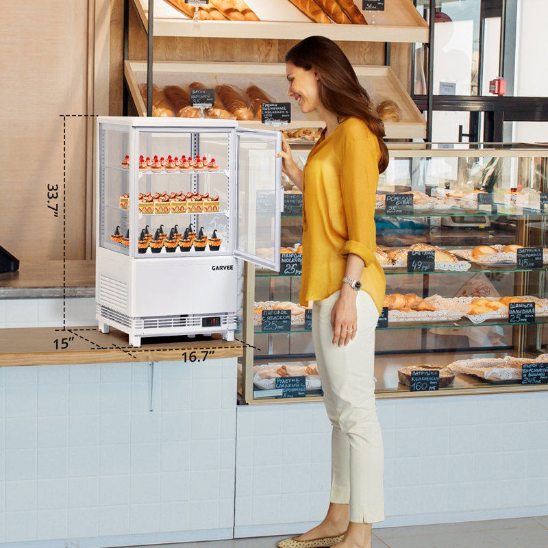 2.1 Cu.ft Commercial Refrigerator Display Case, Single-Door Pastry Display Fridge with Interior LED Lighting, Double-Layered Glass Countertop Bakery Display Refrigerator