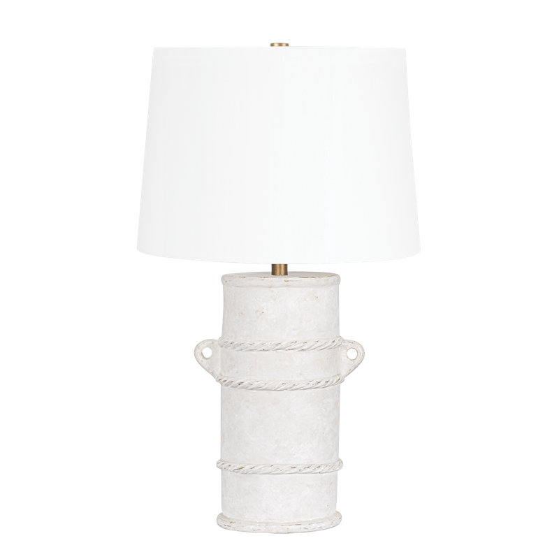 28" White Linen Shade Patina Brass Terracotta Table Lamp