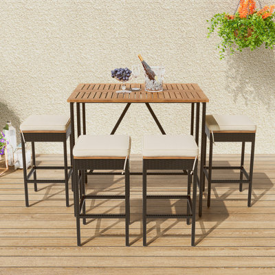 5-Piece Bar Height Table And Four Stools With Cushions, Dining Table Set