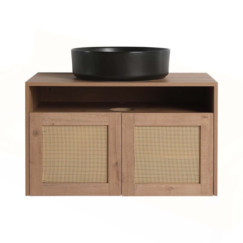 Meuble-lavabo mural de 30 pouces avec lavabo en céramique noire, portes à fermeture en douceur et fabrication en contreplaqué durable