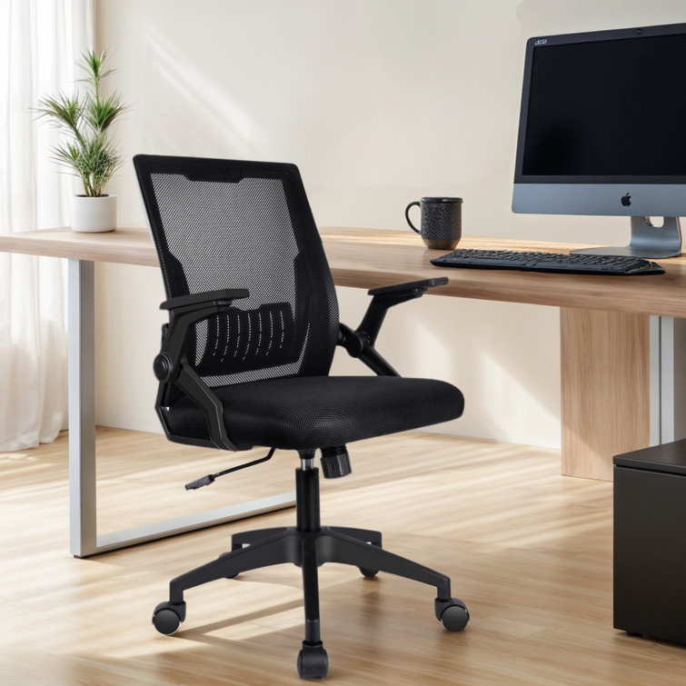Bleona Office Chair With Flip-Up Armrests Ergonomic Computer Desk Chair Foldable Mesh Task Chair With Wheels Adaptive Lumbar Support Swivel Tilt Comfortable Study Chair For Student