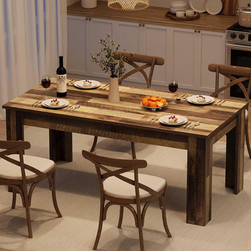 Dining Table For 4-6, Rectangular Dining Table, Kitchen Table With Large Table Top, Brown