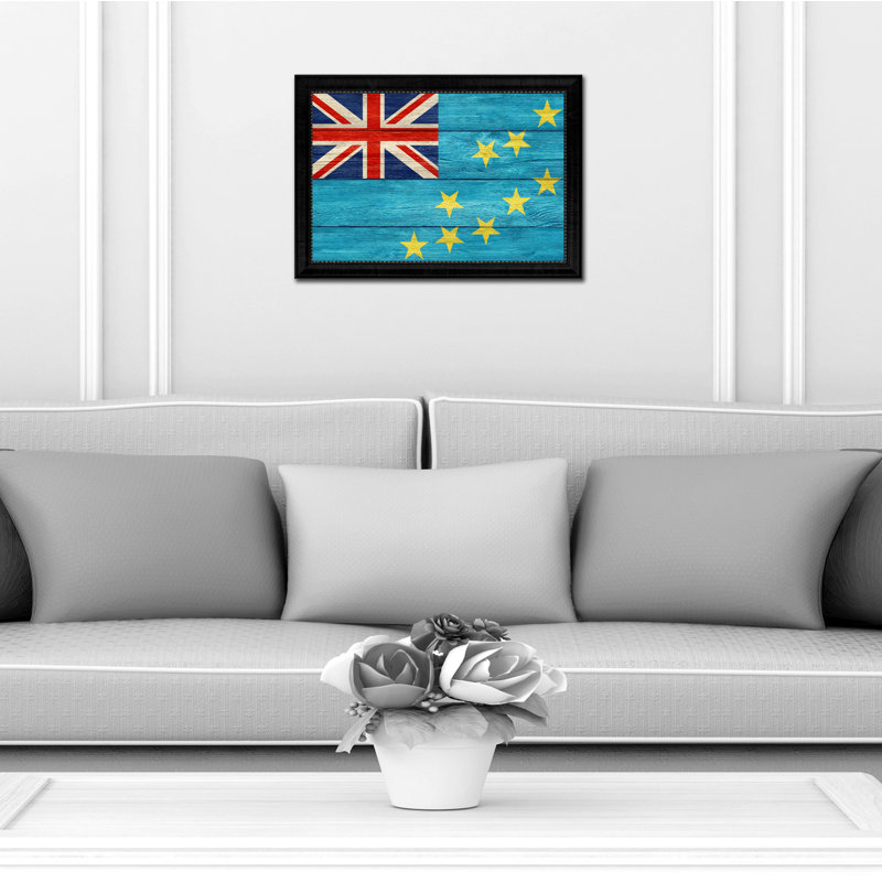 Drapeau du pays de Tuval - reproduction d'art sur toile encadrée, H 15 po x l 21 po x P 1 po, Noir
