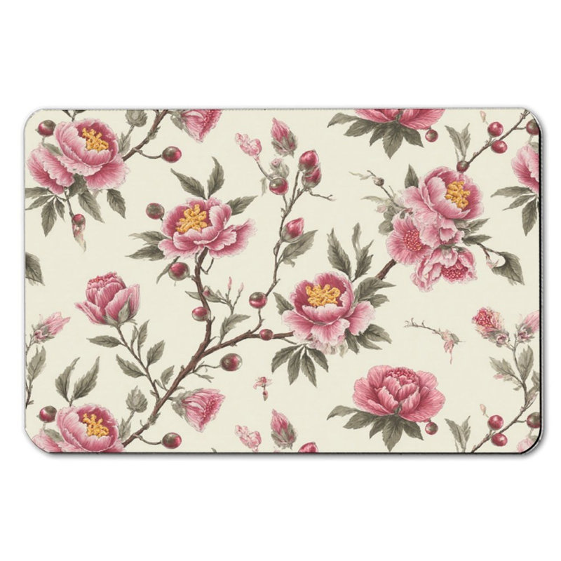 Tapis de bain rose à motif de feuilles et de fleurs, 36 x 24