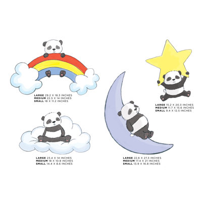 Ensemble de 4 décalcomanies murales pour les ours panda