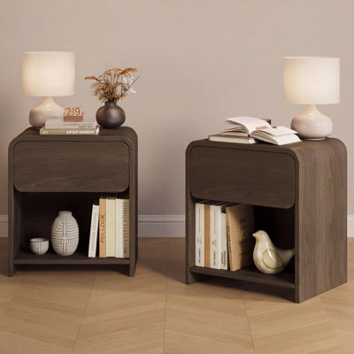 17.7" Wide Nightstand with Spacious Drawer and Open Shelf