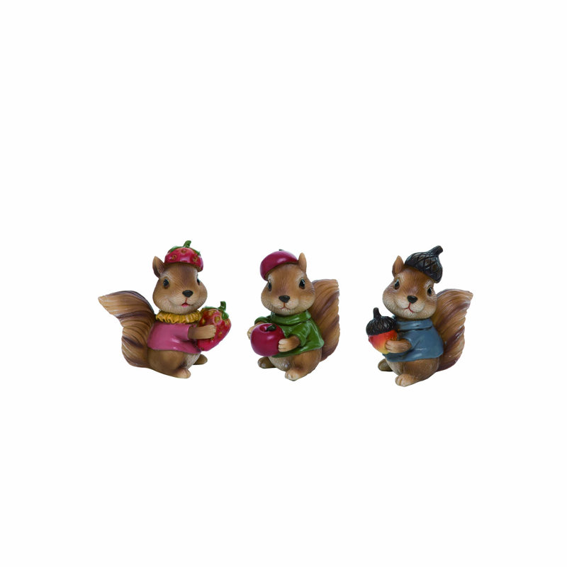  Small Resin Whimsical Squirrel Figurine Set of 3 Spring Home Decorations
