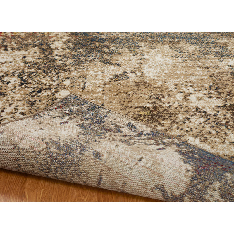 Desert Abstract Area Rug in Ivory, Square 6'