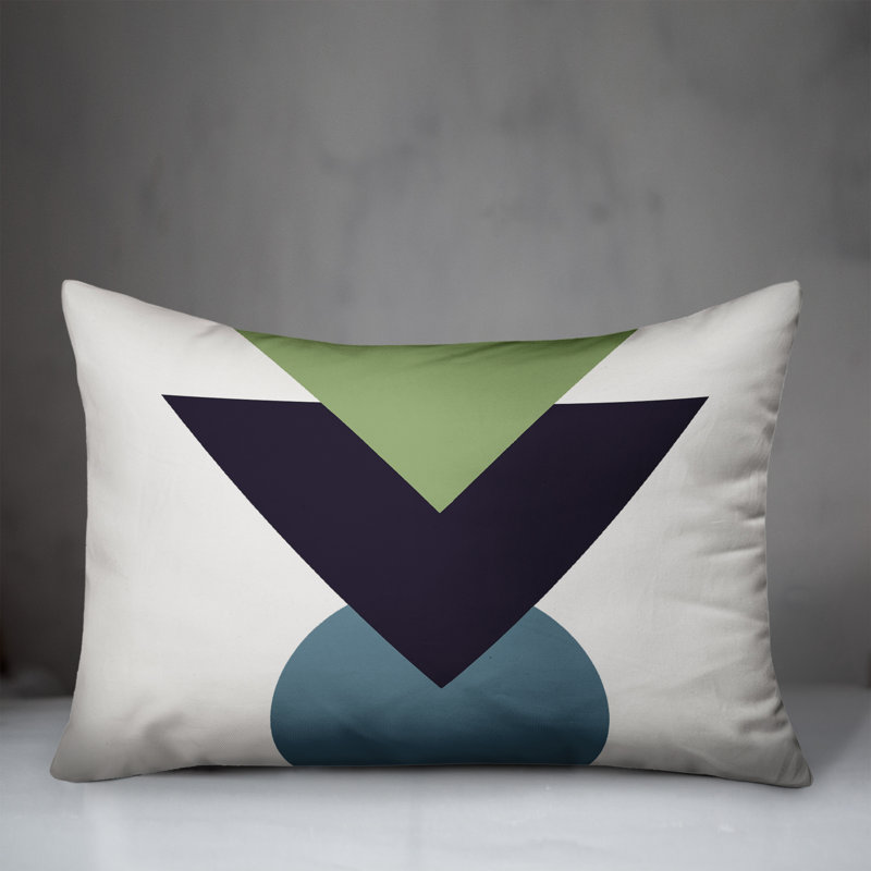  Indoor / Outdoor Geometric Lumbar Pillow, Black/Gray/Green