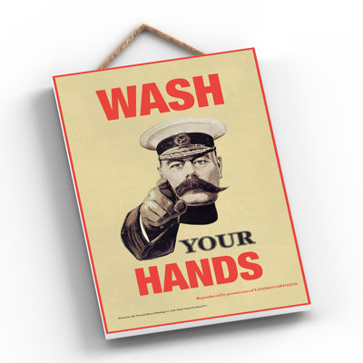 Lord Kitchener Wash Your Hands Vintage Retro Poster Design On Wooden Plaque