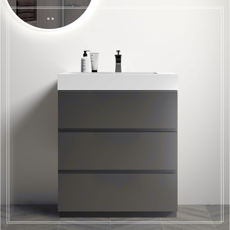 Meuble-lavabo autoportant avec grand lavabo et rangement