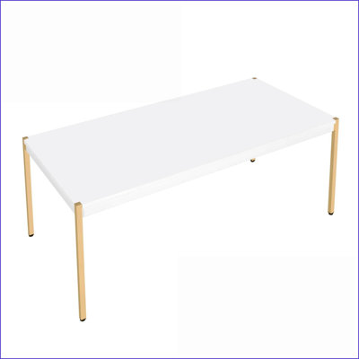 Table basse blanche et dorée minimaliste pour le salon, plateau de table spacieux et amp; Pieds en métal stables